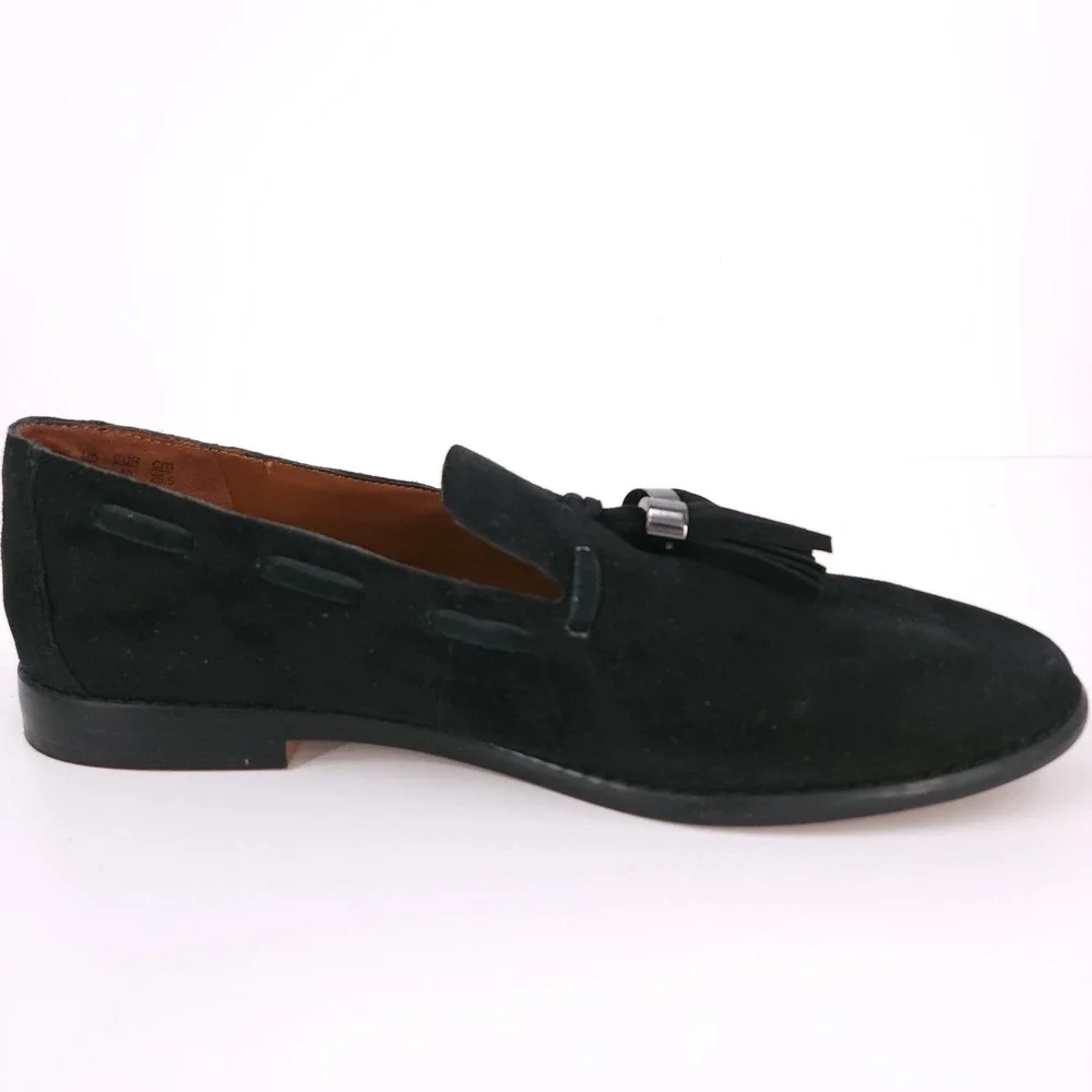 Franco Sarto Hartlie Round Toe Low Profile Tassel Slip On Loafers Black Women 9M